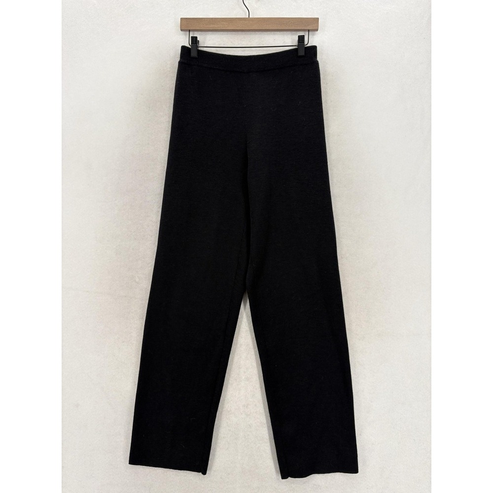Eileen Fisher Wool Knit Dress Pants Womens S Black Pull On Straight Leg Relaxed